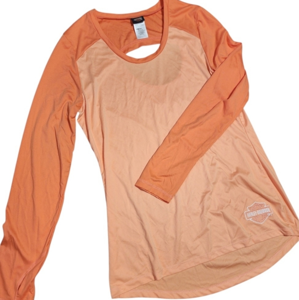 SOLD Women's Harley Davidson Long Sleeve Shirt XL Orange Biker Motorcycle